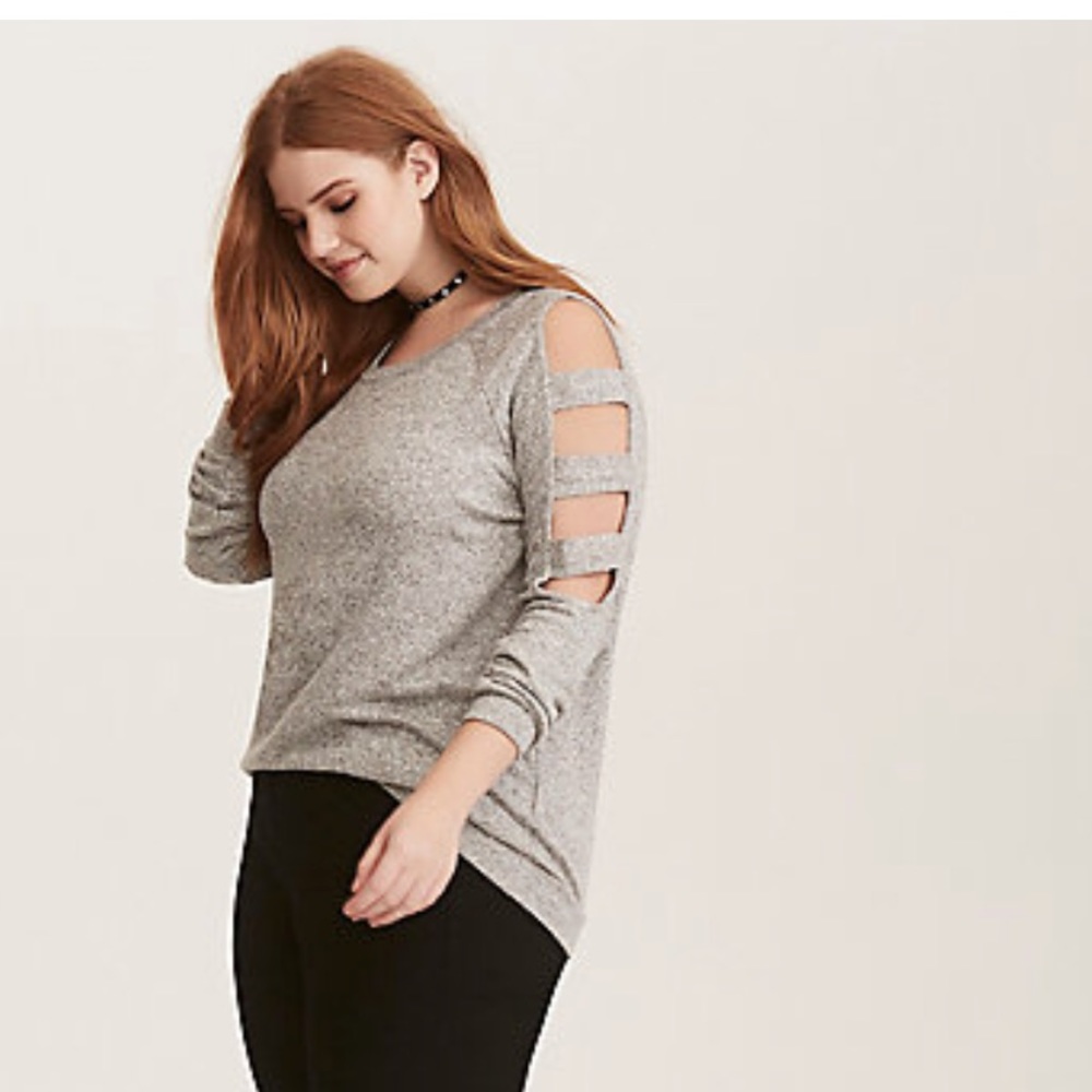 Torrid Grey Knit Ladder Sleeve Sweater
